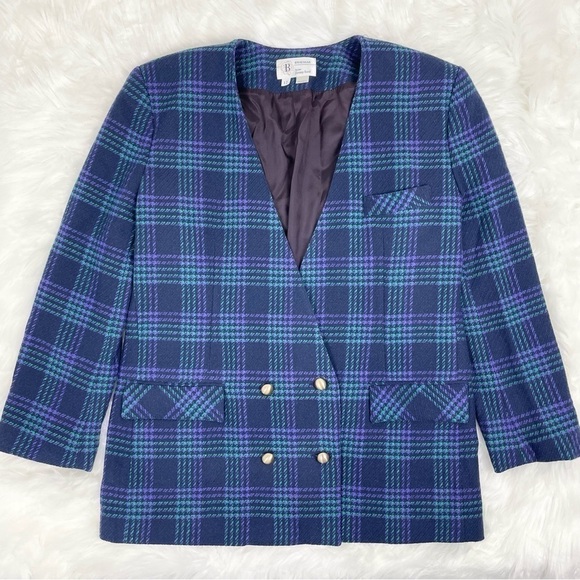 VINTAGE Jeremy Scott Double Breasted Plaid Wool Blazer - Picture 1 of 10